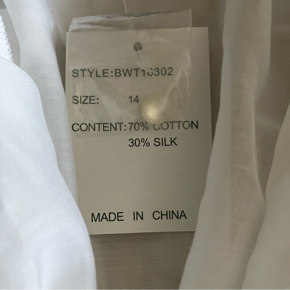 NWT Boston Proper white cotton/silk ruffle blouse w/back lace tie - Picture 6 of 13